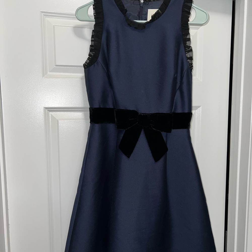 Kate Spade New York Navy Blue Black Velvet Bow Fit & Flare Dress 4 $428
